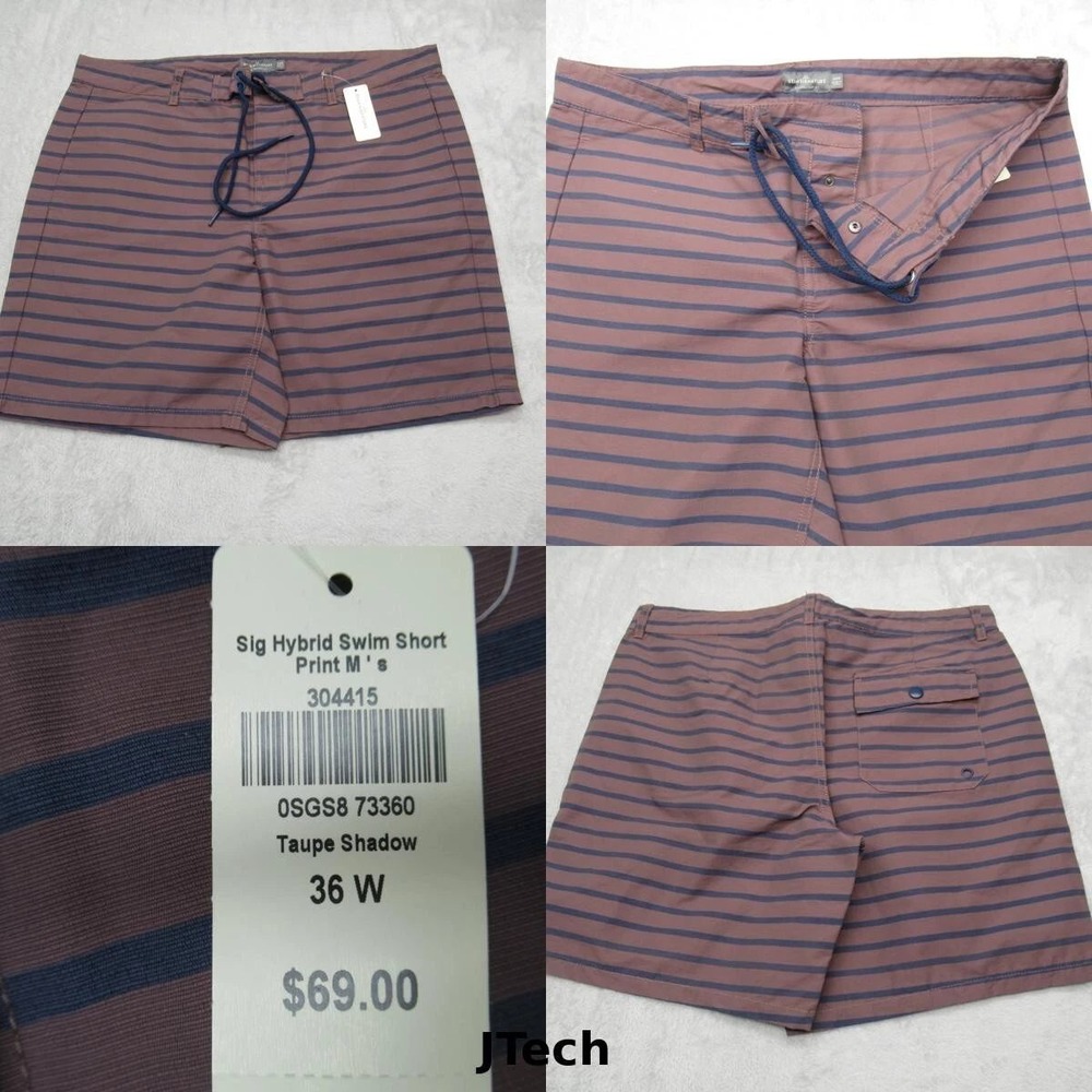 LL Bean Board Shorts Mens‎ 36W Blue Striped Swim Trunks Beach Pool Drawstring